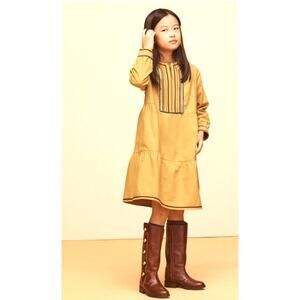 NWT Zara Kids Stripes Ribbon Dress Mustard Yellow Ethnic Studio Collection Sz 10